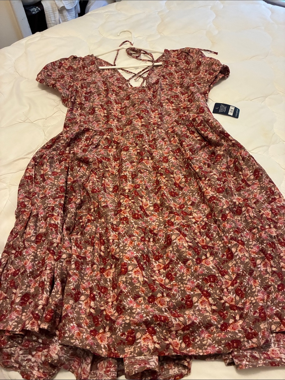 Women's Floral Tie-Back Dress - Red to S Floral
